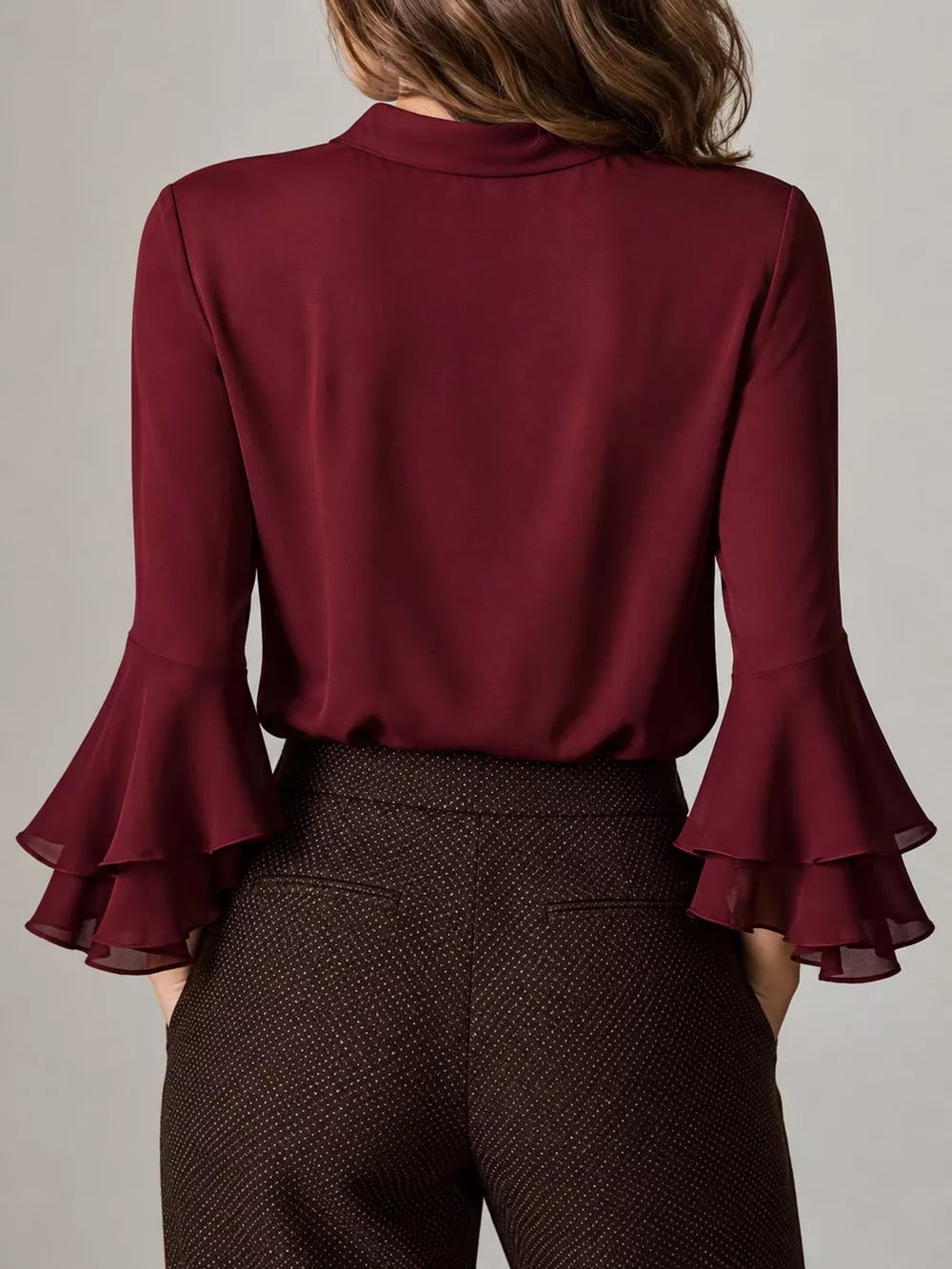 Ruffle-Trim V-Neck Blouse with Bell Sleeves, image 16