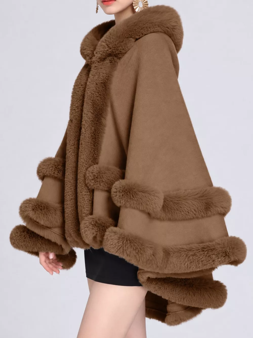 Faux Fur Trimmed Hooded Cape, image 30