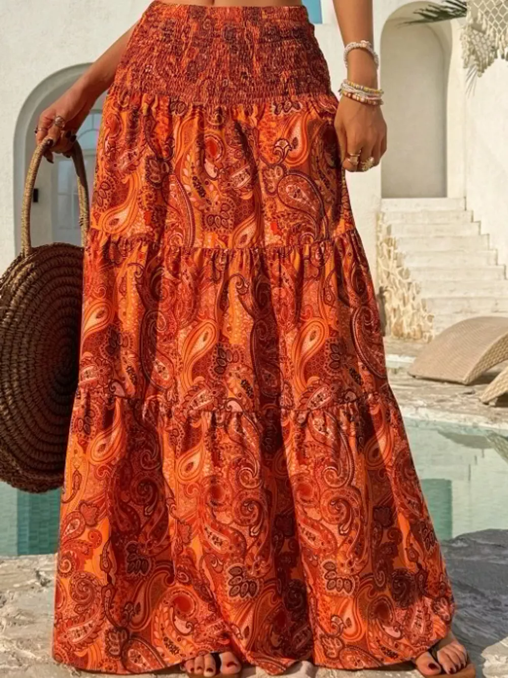 Paisley Print Tiered Maxi Skirt, image 15