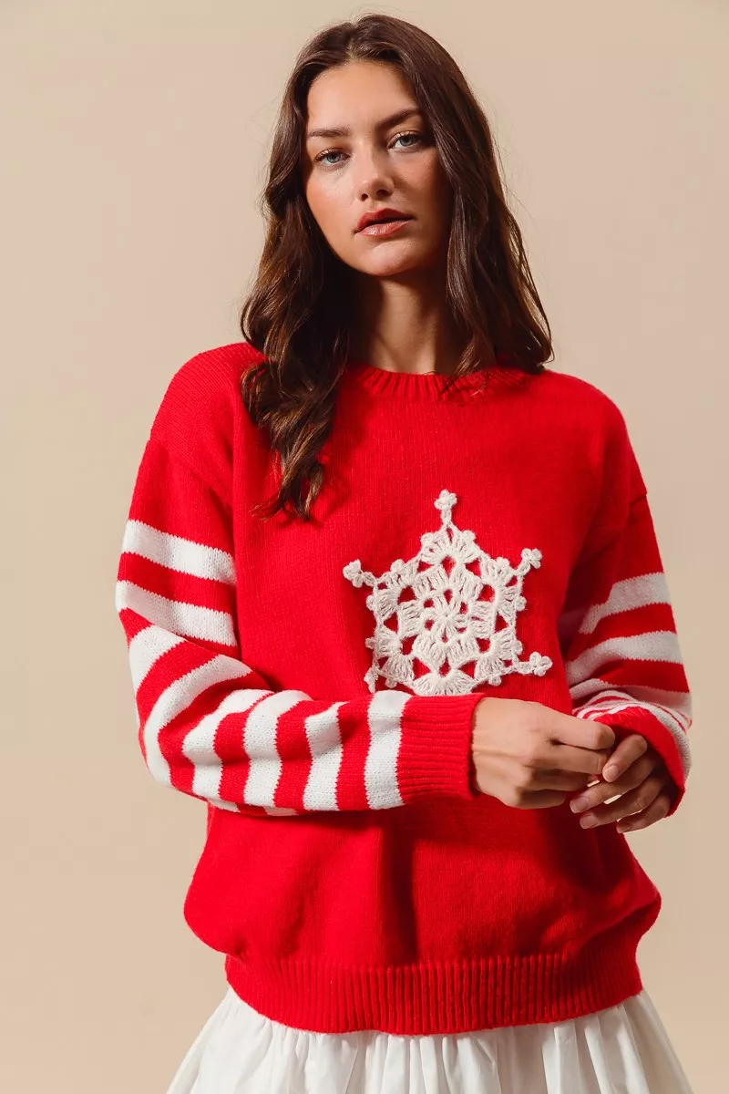 Christmas Snowflake Crochet Embellished Sweater