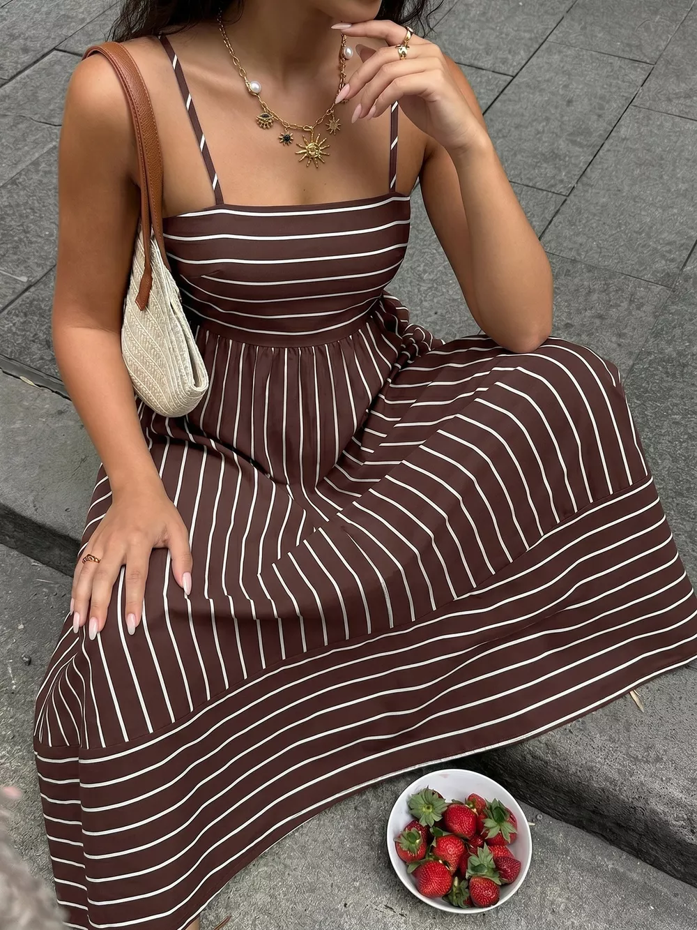 Striped Print Spaghetti Strap Maxi Dress, image 13