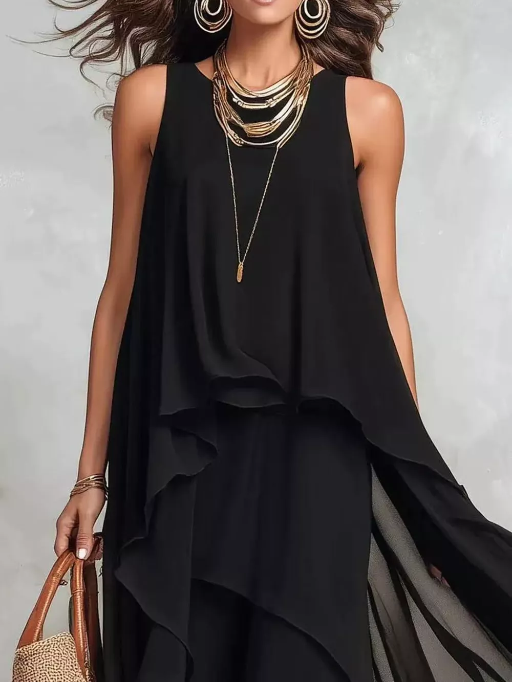 Ruffled Round Neck Sleeveless Maxi Dress, image 2