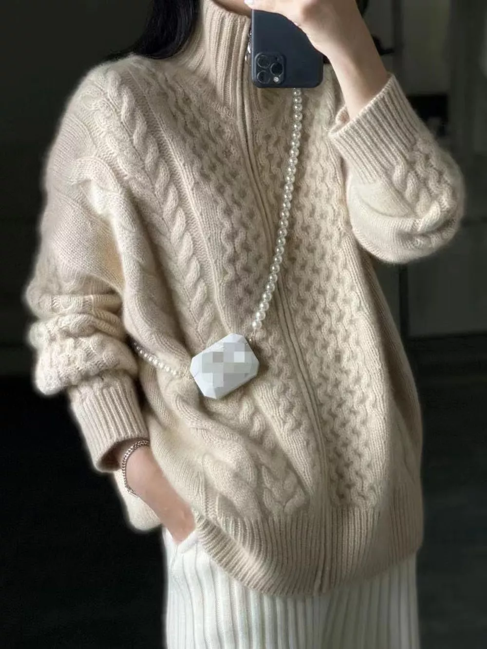 Full Size Cable-Knit Zip-Up Cardigan Plus Size, image 2