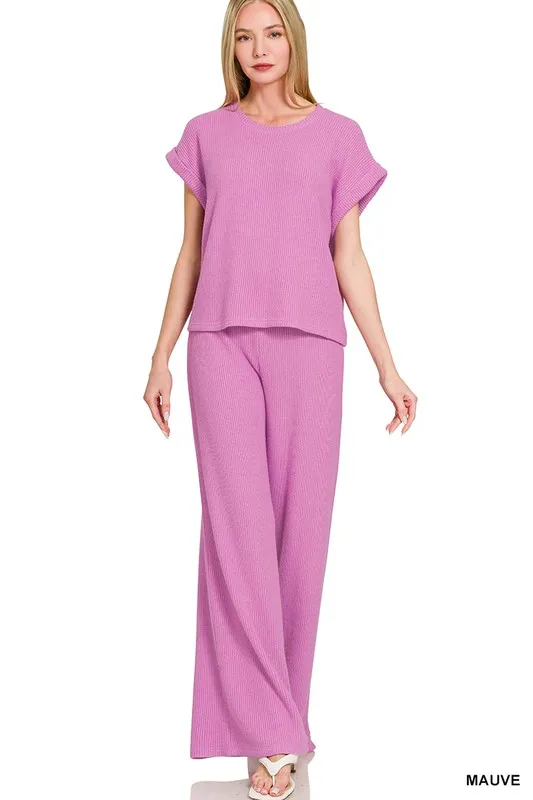 Rolled Sleeve Top and Pants Sweater Set, image 5