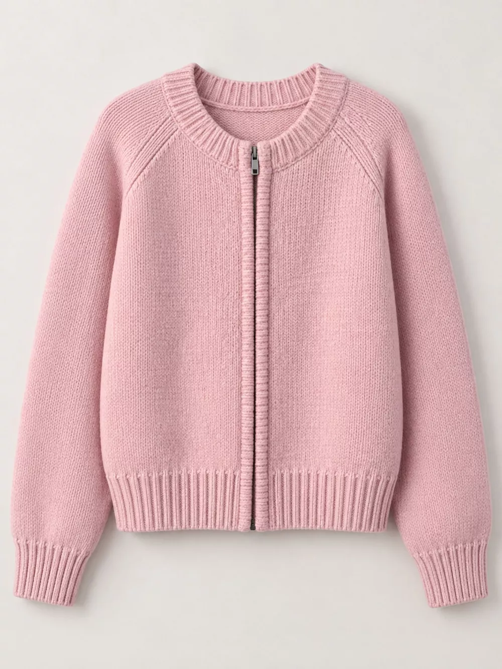 Ribbed Hem Zip-Up Cardigan, image 4