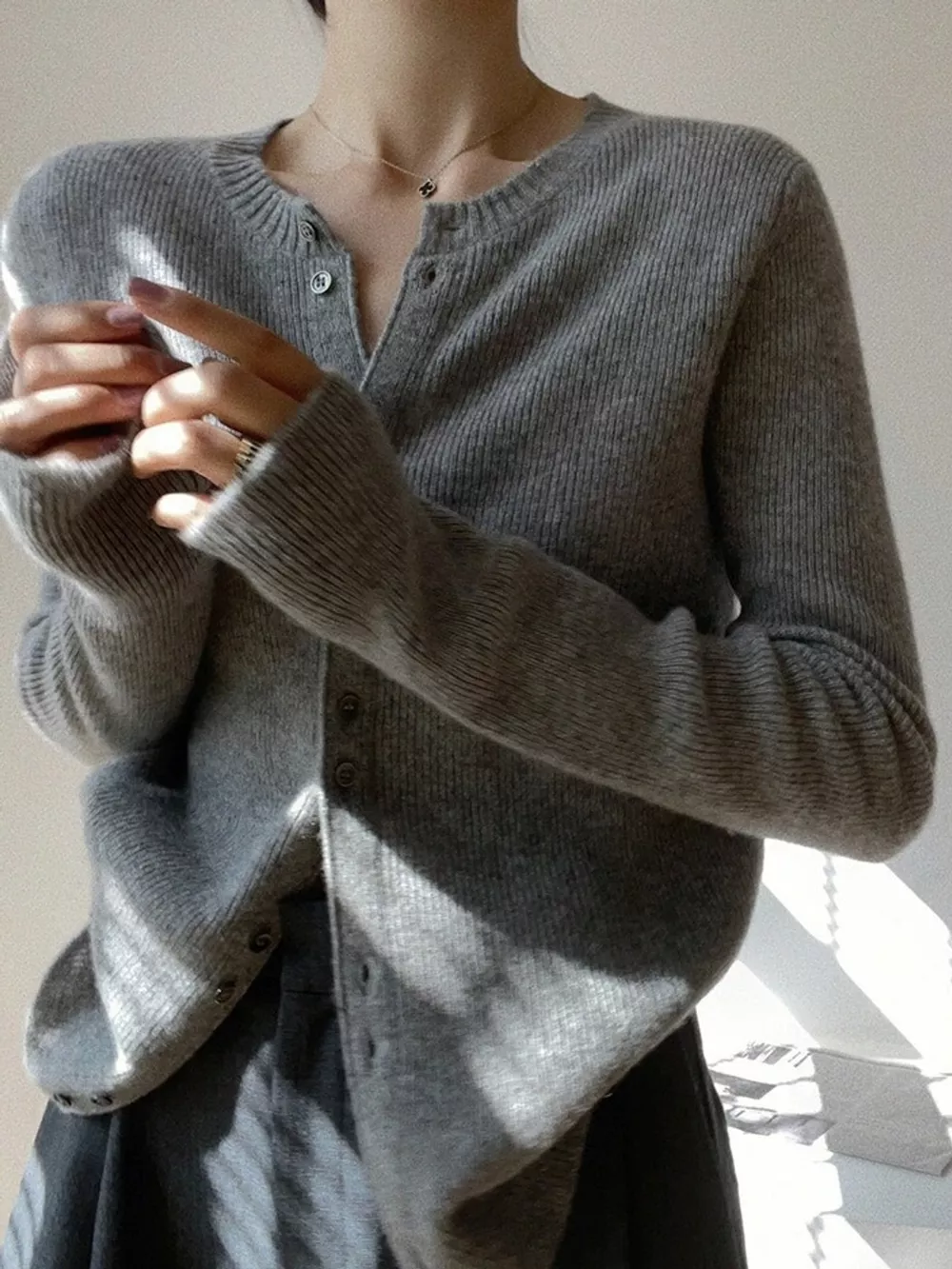 Ribbed Knit Button-Down Cardigan, image 5