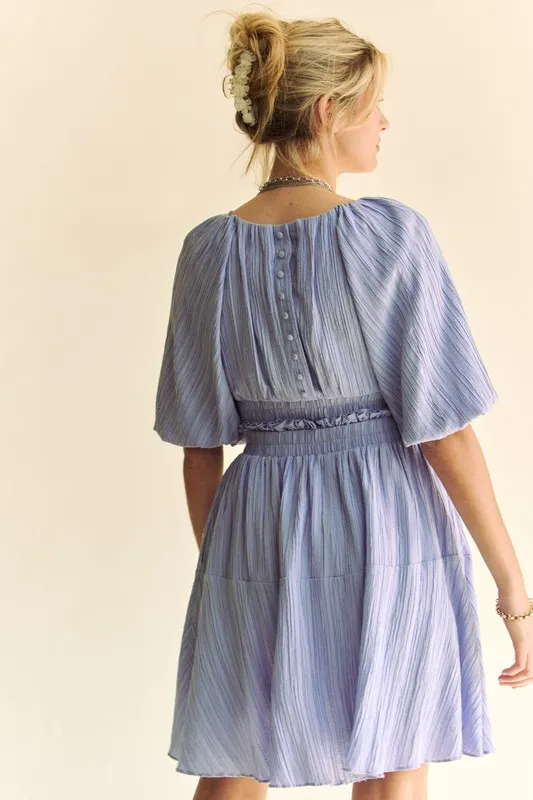 Back Button Puff Sleeve Mini Dress, image 5