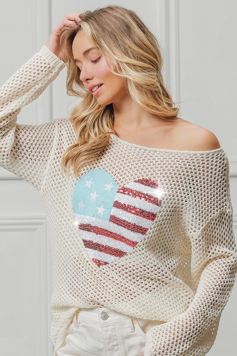 Sequin American Flag Heart Knit Up, image 4
