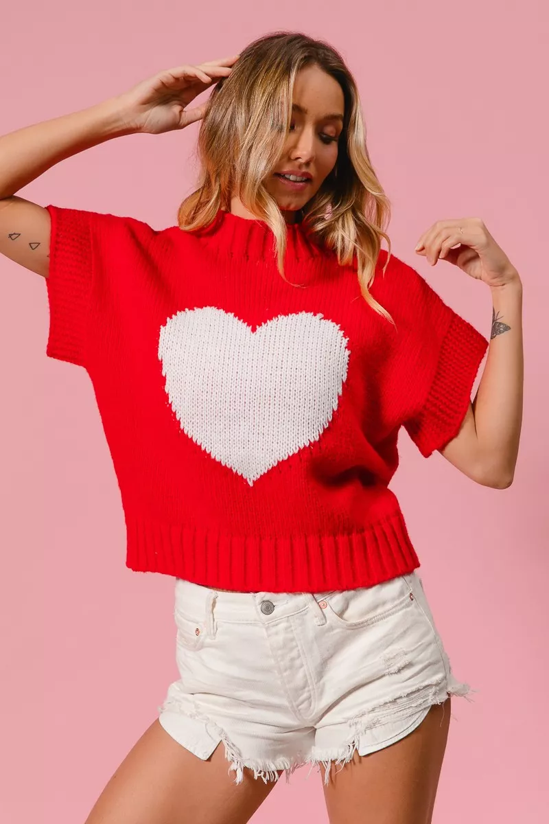Rib Banded Heart Pattern Valentines Sweater, image 14