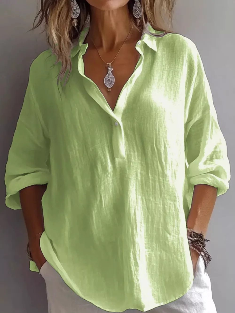 Collared Neck Long Sleeve Blouse, image 7