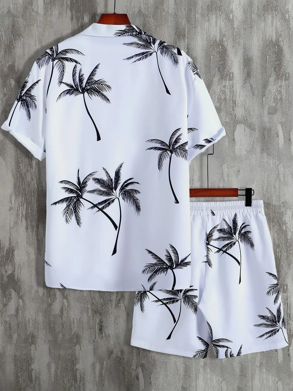 Men's Full Size Palm Print Button Up Shirt and Shorts Set Plus Size, image 13