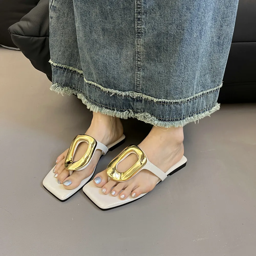 Square Toe Post Metal Sandals, image 3
