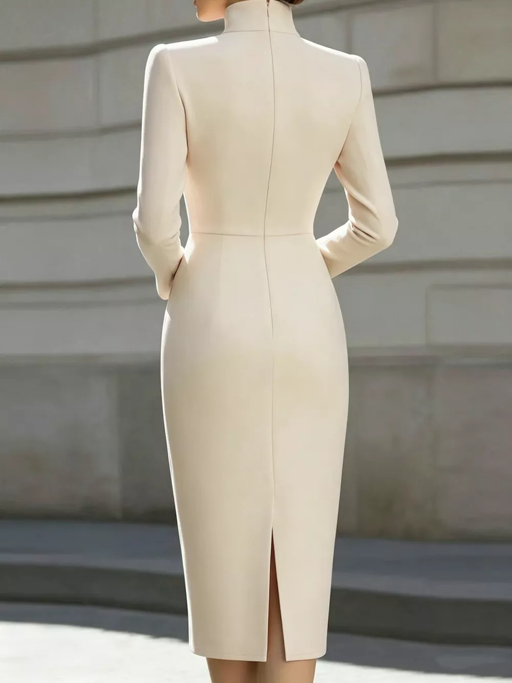 Full Size Stand-Collar Long-Sleeve Midi Dress Plus Size, image 3