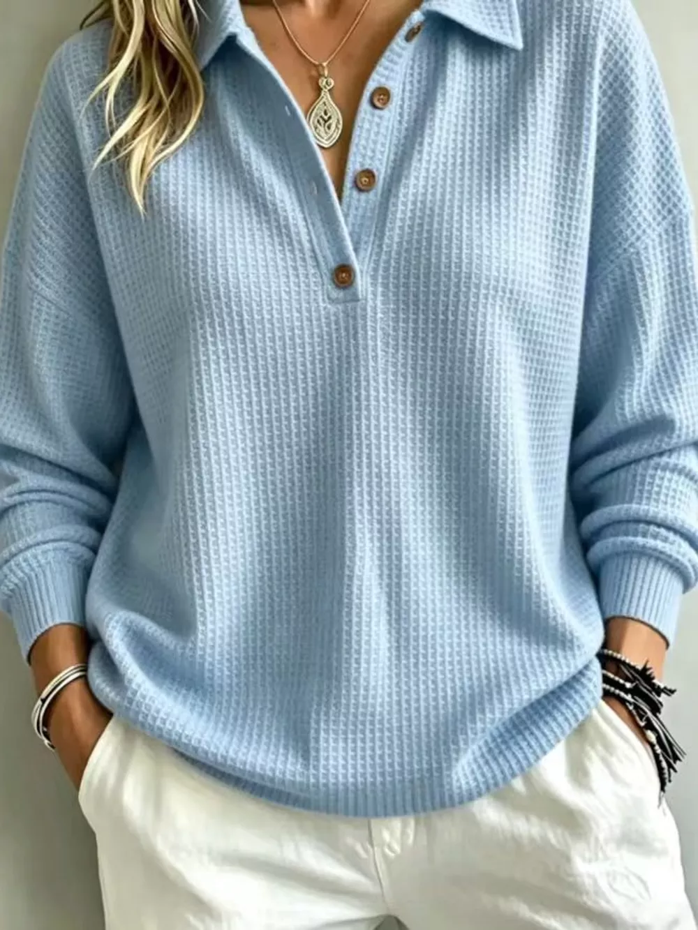 Full Size Waffle Knit Dropped Shoulder Top Plus Size, image 21