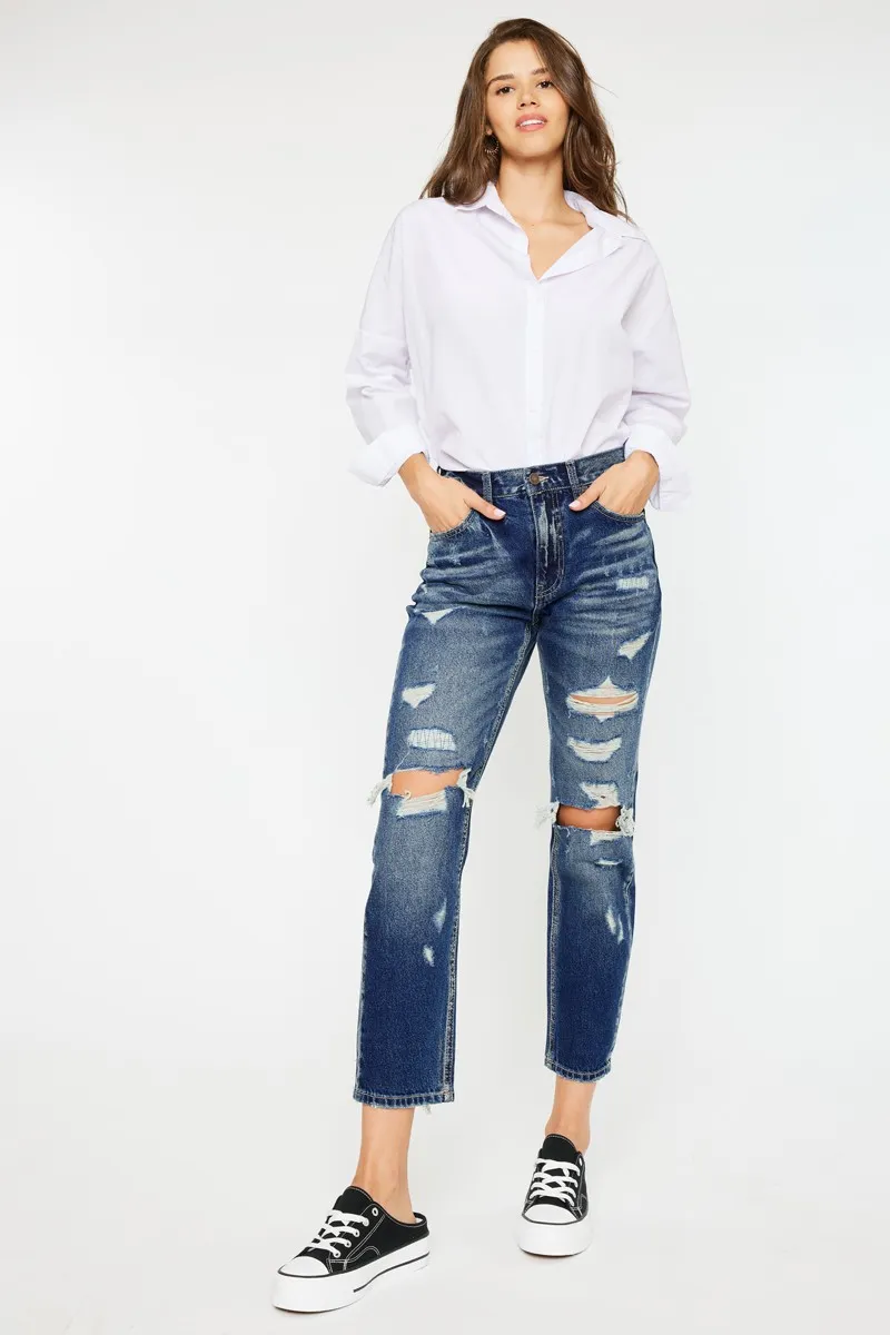 High Rise Distressed Mom Fit Jeans, image 7