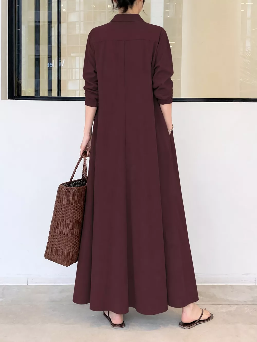 Full Size Button Front Long Sleeve Maxi Shirt Dress Plus Size, image 4