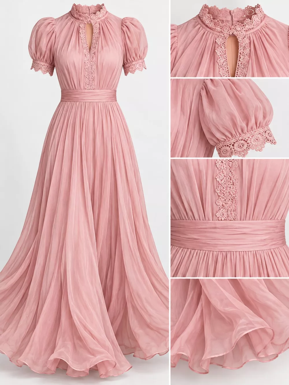 Full Size Elegant Sheer Chiffon Mock-Neck Maxi Dress with Keyhole Detail Plus Size, image 12