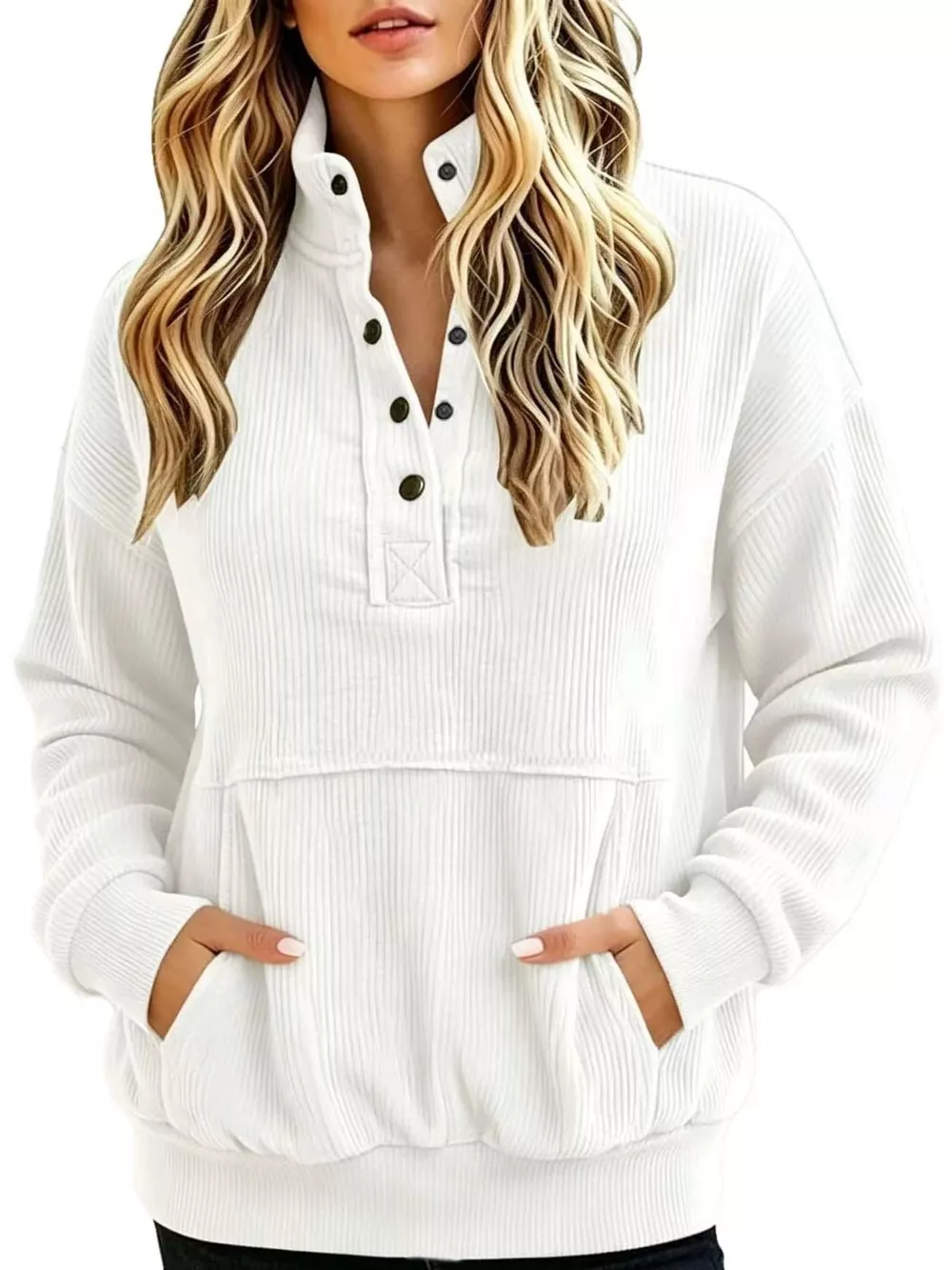 Full Size Quarter-Snap Sweatshirt with Kangaroo Pocket Plus Size