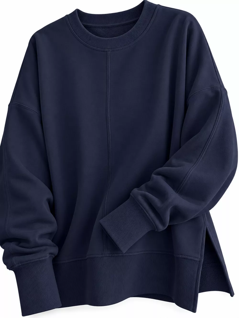 Oversized Crew Neck Sweatshirt with Side Slit, image 61