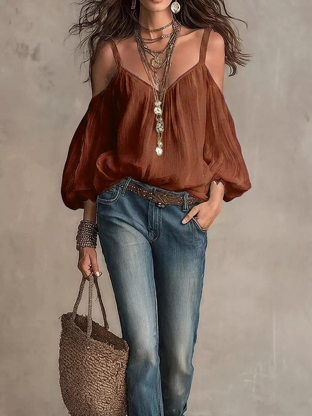 Cold Shoulder Balloon Sleeve Blouse, image 11