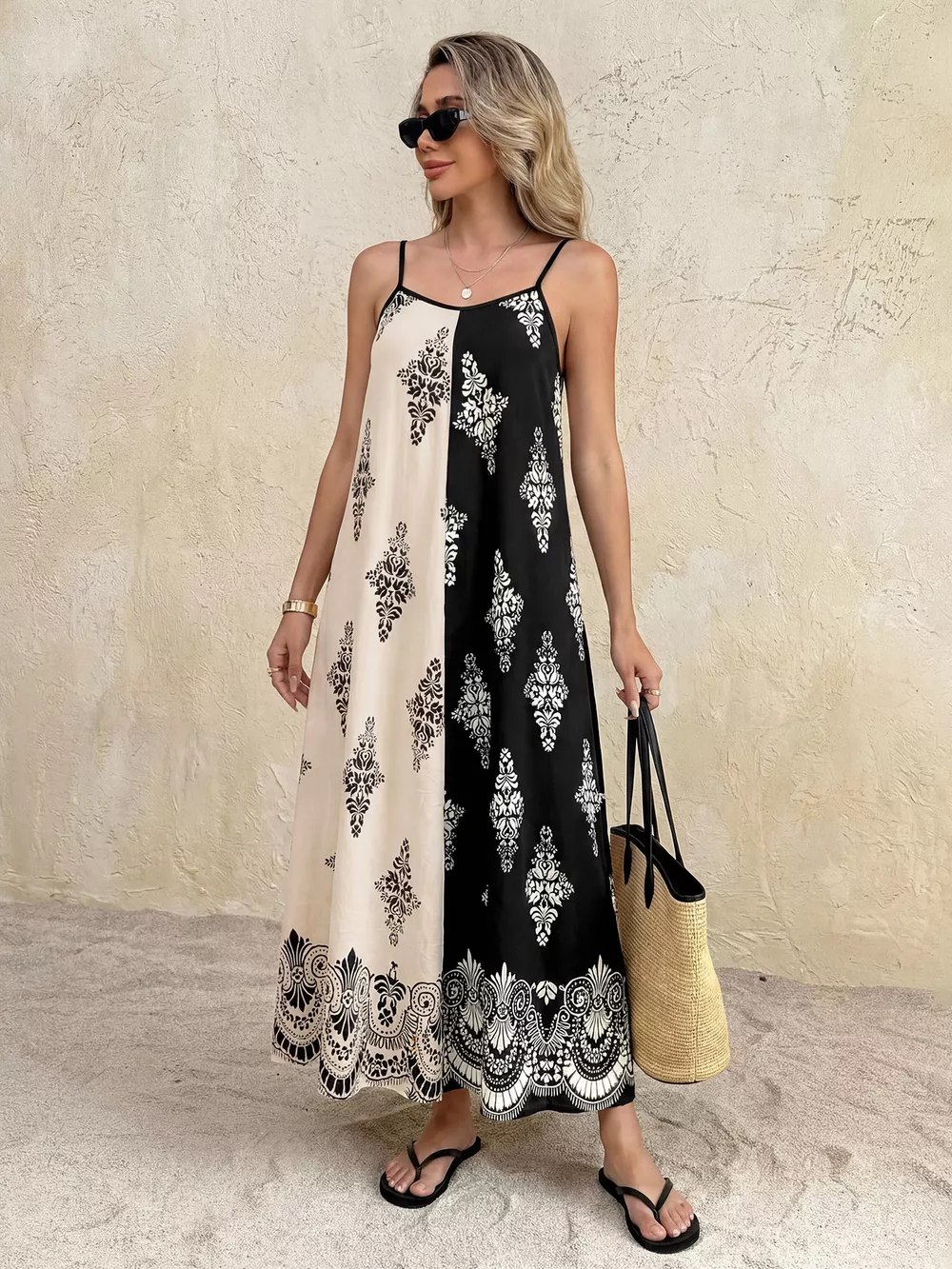 Color Block Floral Print Cami Dress, image 3