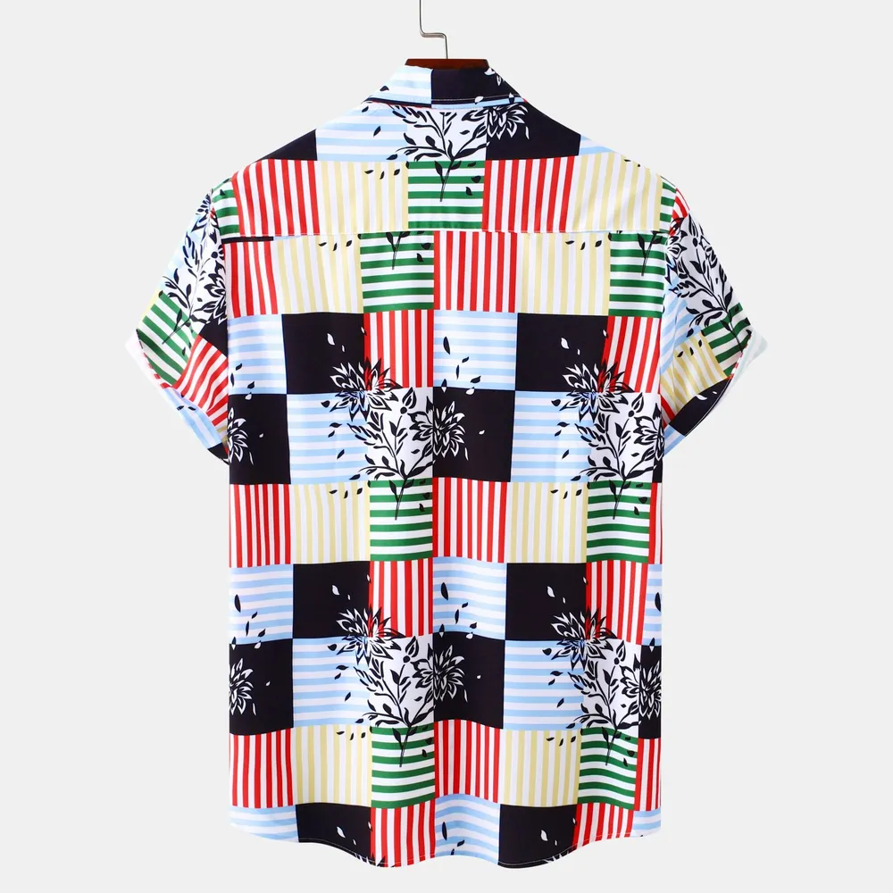 Men's Plus Size Color Block Striped Button Up Casual Shirt, image 2