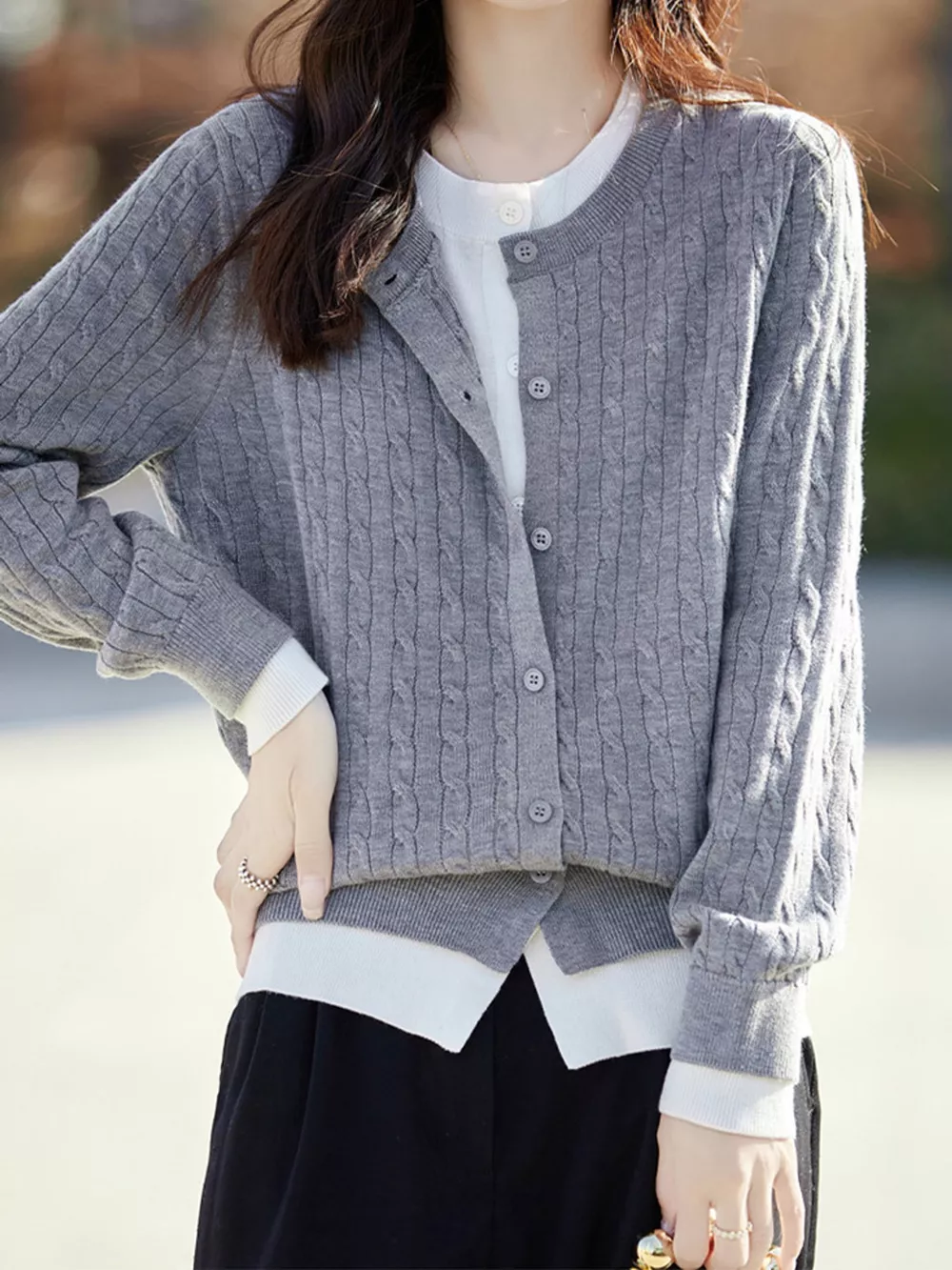 Cable-Knit Button-Down Cardigan, image 14