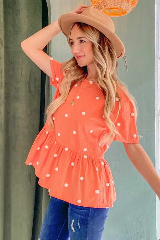 Pom Pom Polka Dots Short Sleeve Top, image 3