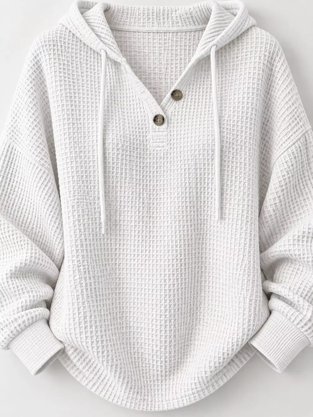 Full Size Waffle Knit Button Detail Hoodie Plus Size, image 3