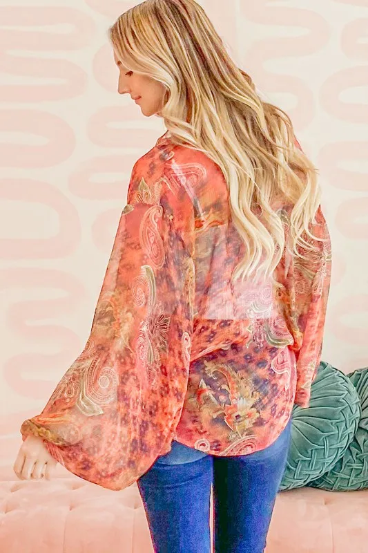 Front Tie Knot Oversized Print Top, image 3