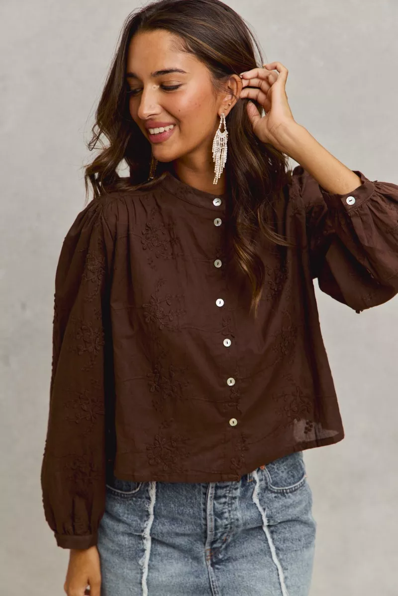 3d Floral Woven Long Sleeve Front Button Shirt, image 8