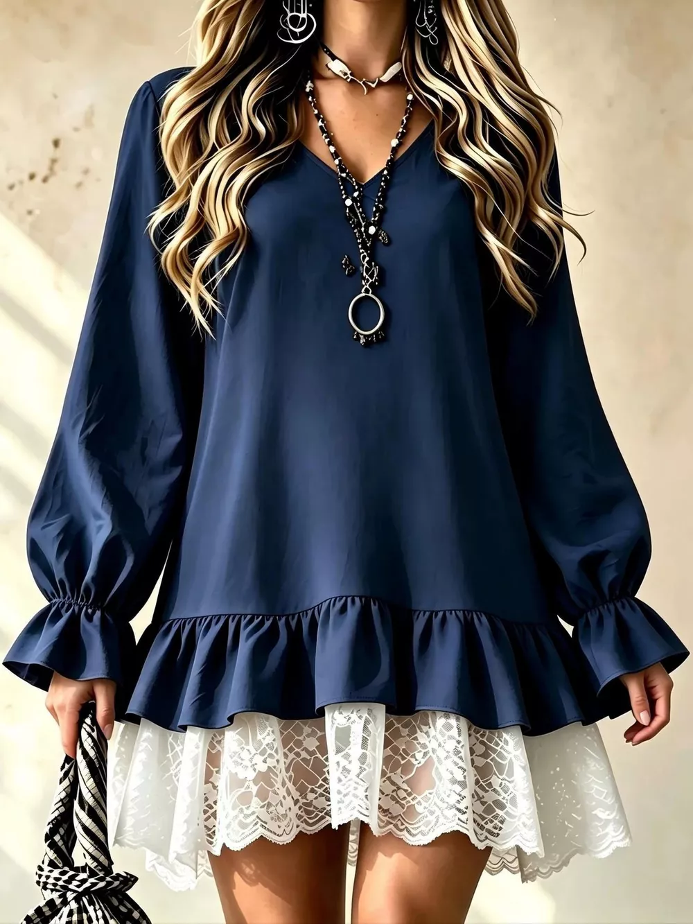 Lace Hem V-Neck Flounce Sleeve Dress, image 6
