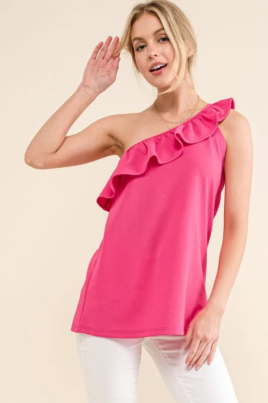 Ruffle One Shoulder Sleeveless Tank Top, image 2