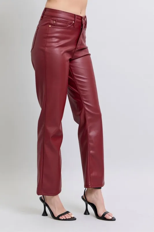 Full Size High Waist Tummy Control Faux Leather Straight Pants Plus Size, image 5
