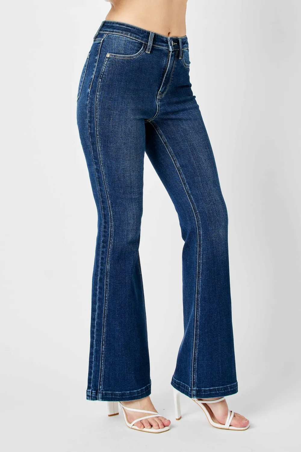Full Size Hw Angled Side Seam Detail Flare Jeans Plus Size, image 4