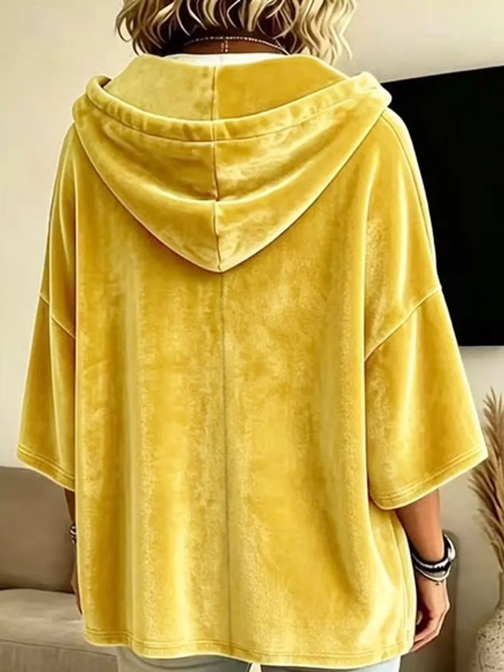 Full Size Velvet Button Detail Hoodie Plus Size, image 11