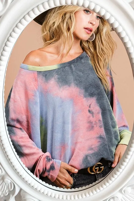 Tie Dye Terry Top With Dolman Sleeves, image 3