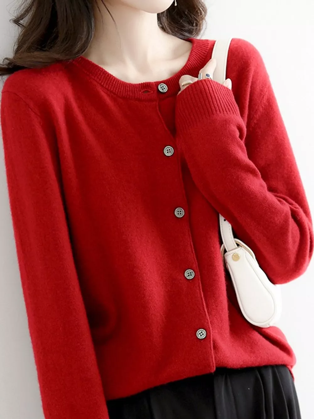 Crew-Neck Button-Down Cardigan, image 30