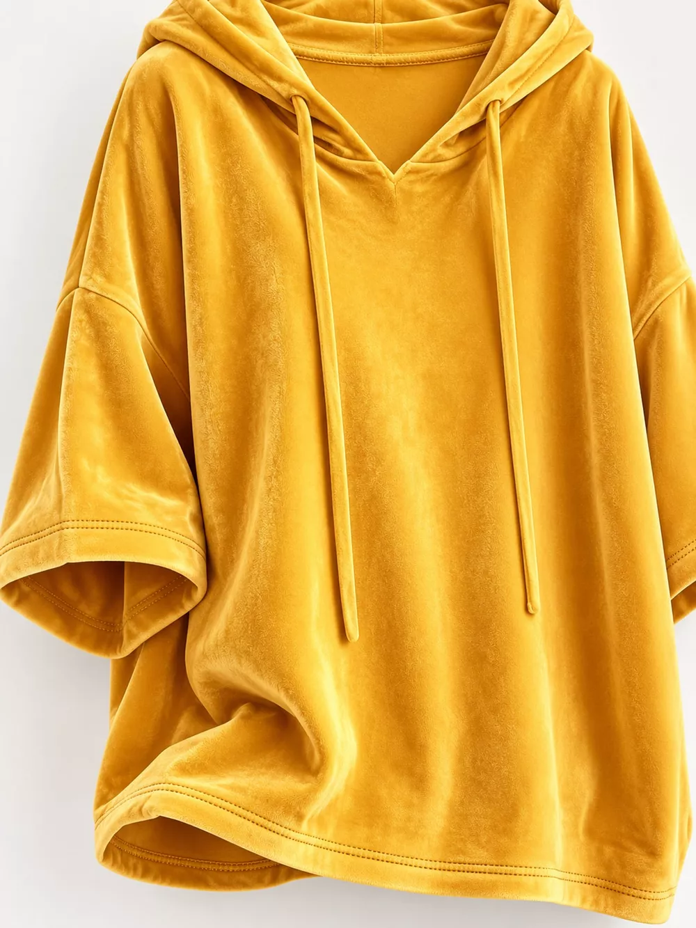 Full Size Velvet Half Sleeve Hoodie with Drawstring Plus Size, image 15