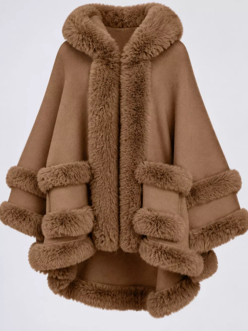 Faux Fur Trimmed Hooded Cape, image 33
