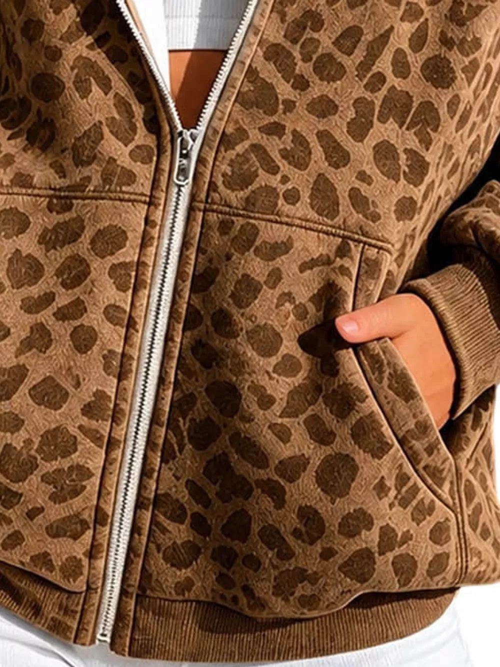 Full Size Leopard Zip Up Hoodie Plus Size, image 16