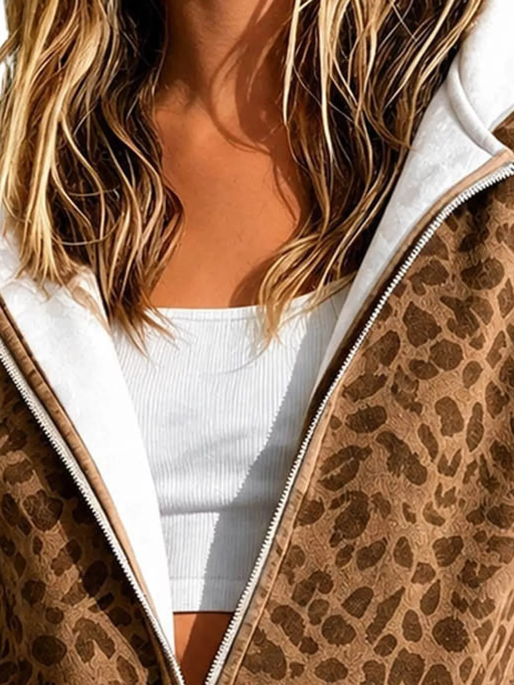 Full Size Leopard Zip Up Hoodie Plus Size, image 15