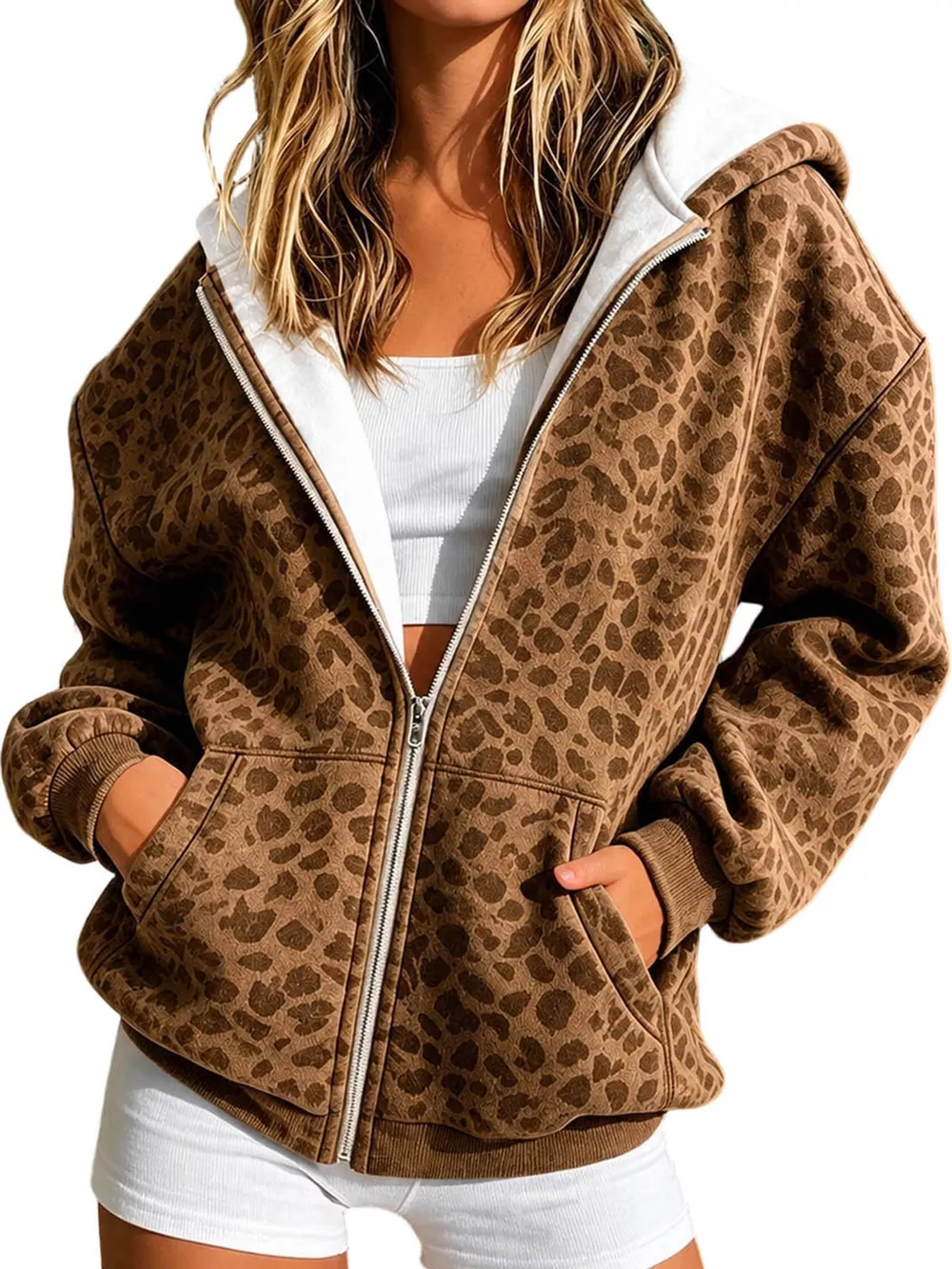 Full Size Leopard Zip Up Hoodie Plus Size, image 14