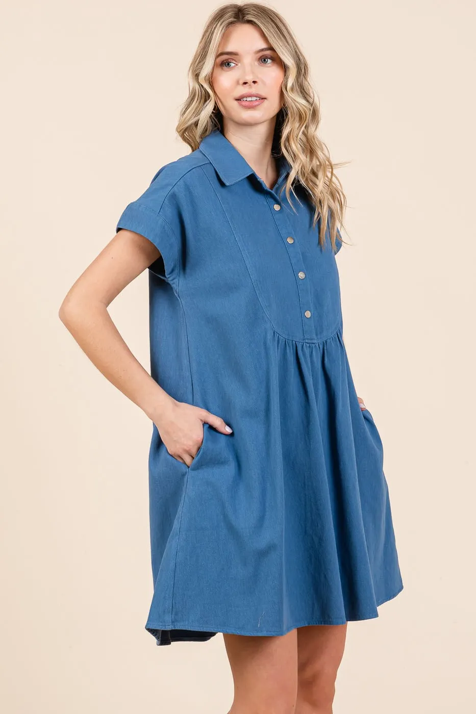 Twill Short Sleeve Collared Mini Dress, image 2