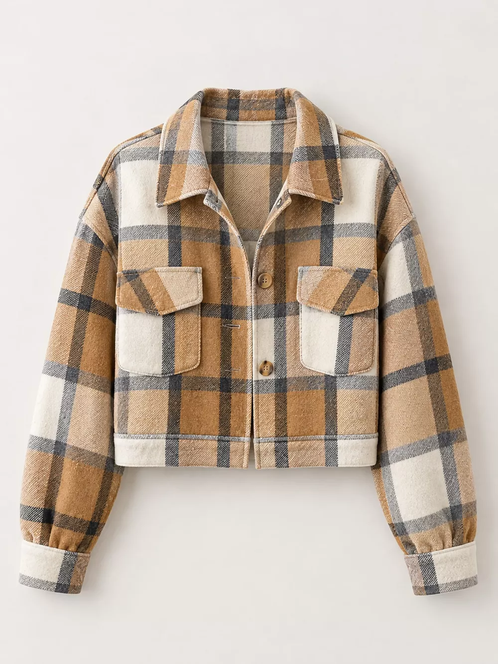 Plaid Button-Front Cropped Jacket, image 17