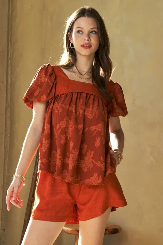 Nature Printed Square Neck Puff Sleeve Blouse, image 3