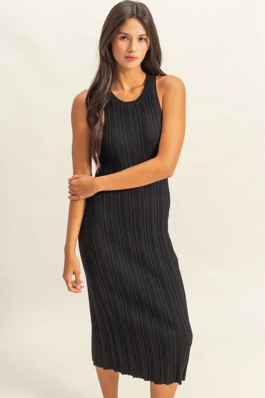 Round Neck Bodycon Ribbed Knit Dress, image 2