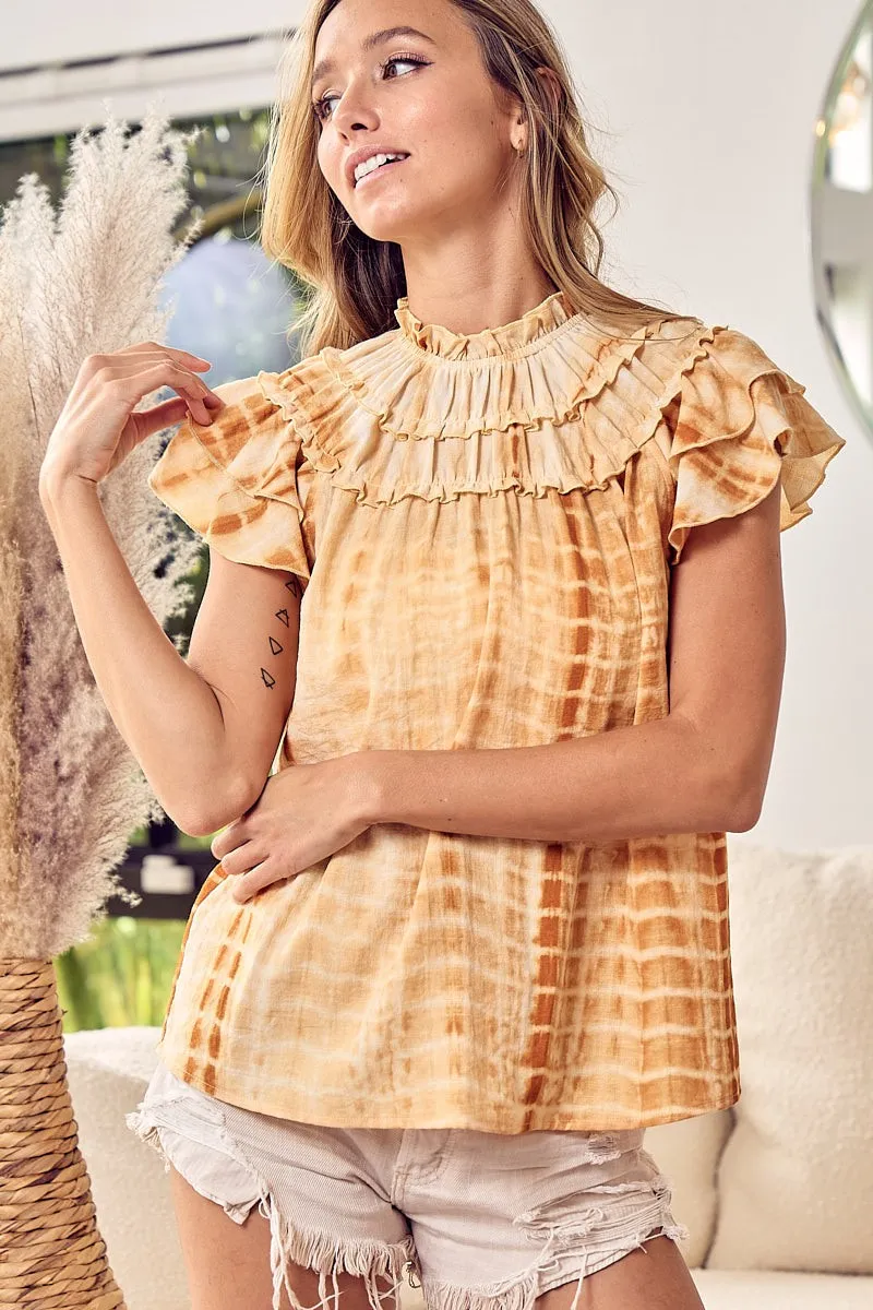 Tiered Ruffle Neck Tie Dye Top, image 10