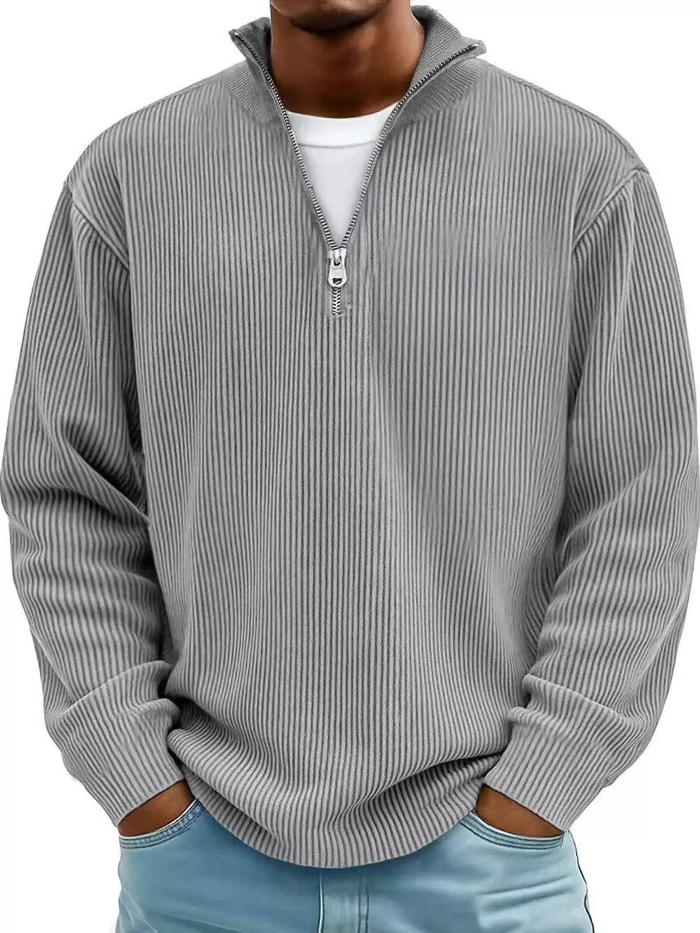 Men's Full Size Quarter-Zip Long Sleeve Sweatshirt Plus Size, image 6