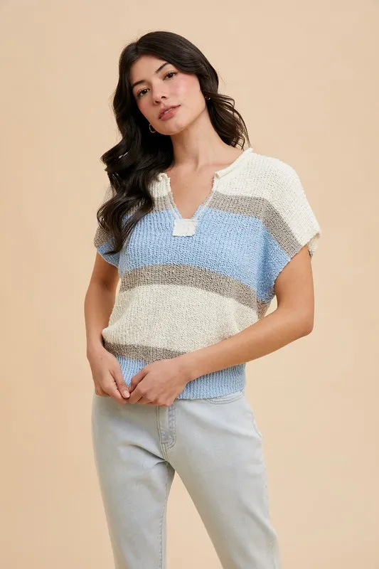 Low Gauge Color Block Textured Sweater Top, image 3
